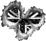 Bullet Hole Torn Metal 3 Shots With B&W Grunge Union Jack British Flag Car Sticker 95x85mm