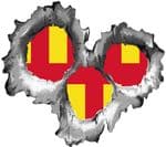 Bullet Hole Torn Metal 3 Shots With Northumberland Car Sticker 95x85mm