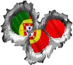 Bullet Hole Torn Metal 3 shots With Portugal Portuguese Flag Car Sticker 95x85mm