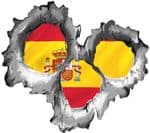 Bullet Hole Torn Metal 3 Shots With Spain Spanish Flag Car Sticker 95x85mm