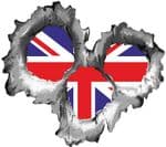 Bullet Hole Torn Metal 3 Shots With Union Jack British Flag Car Sticker 95x85mm
