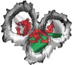 Bullet Hole Torn Metal 3 Shots With Wales Welsh Flag CYMRU Car Sticker 95x85mm
