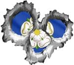 Bullet Hole Torn Metal 3 Shots With Yorkshire Rose County Flag Car Sticker 95x85mm