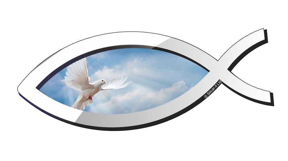 Christian Fish Symbol Ichthys Icthus With Dove Of Peace Car Sticker