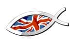 Christian Fish Symbol Ichthys Icthus With Union Jack British Flag  Car Sticker Decal 150x60mm