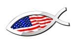 Christian Fish Symbol Ichthys Icthus With USA American Flag Car Sticker Decal 150x60mm