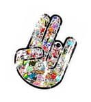 Distressed Aged THE SHOCKER HAND With Multi Colour Stickerbomb Motif Vinyl Car sticker decal 115x80mm