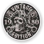 Distressed Aged Vintage Edition Year Dated 1950 Biker Skull Roundel Vinyl Car Sticker Decal 87x87mm