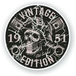 Distressed Aged Vintage Edition Year Dated 1951 Biker Skull Roundel Vinyl Car Sticker Decal 87x87mm