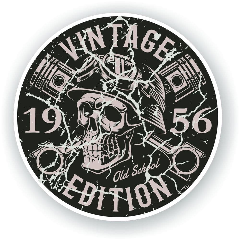 Distressed Aged Vintage Edition Year Dated 1956 Biker Skull Roundel