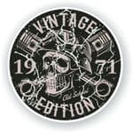 Distressed Aged Vintage Edition Year Dated 1971 Biker Skull Roundel Vinyl Car Sticker Decal 87x87mm