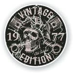 Distressed Aged Vintage Edition Year Dated 1977 Biker Skull Roundel Vinyl Car Sticker Decal 87x87mm