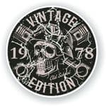 Distressed Aged Vintage Edition Year Dated 1978 Biker Skull Roundel Vinyl Car Sticker Decal 87x87mm