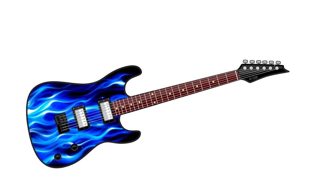 Electric Guitar Design With Realistic Blue Flames Motif External Vinyl
