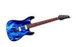 Electric Guitar Design With Realistic Blue Flames Motif  External Vinyl Car Sticker 150x50mm