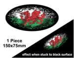 Fade To Black OVAL Design & Welsh Wales CYMRU Flag Vinyl Car sticker decal 150x75mm