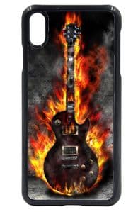 Flaming Electric Blues Rock Metal Guitar Design Hard Case Cover Fits Apple iPhone