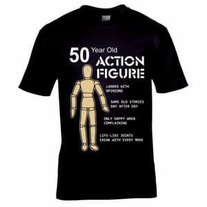 Funny 50 year Old Action Figure Toy Hero Motif Mens Birthday Gift Black T-shirt Top