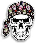 GOTHIC BIKER Pirate SKULL HEAD BANDANA & Sugar Skull Pattern Vinyl Car Sticker 100x121mm