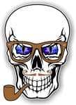 GOTHIC Hipster SKULL With BLUE Evil Eyes and Pipe & Glasses Motif External Vinyl Car Sticker 100x70mm
