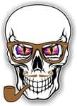 GOTHIC Hipster SKULL With PURPLE Evil Eyes and Pipe & Glasses Motif External Vinyl Car Sticker 100x70mm