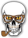 GOTHIC Hipster SKULL With RED & YELLOW Evil Eyes and Pipe & Glasses Motif External Vinyl Car Sticker 100x70mm