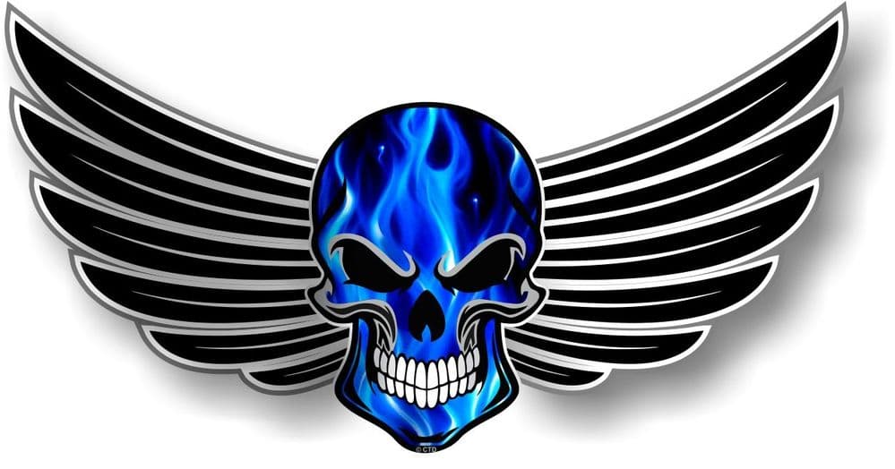 GOTHIC SKULL With Wings Motif & Electric Blue Flames External Vinyl Car