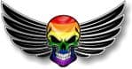 GOTHIC SKULL With Wings Motif  &  Gay Pride LGBT Rainbow Flag External Vinyl Car Sticker 150x80mm