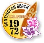 Huntington Beach 1972 Surfer Surfing Design Vinyl Car sticker decal  95x98mm