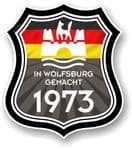 In Wolfsburg Gemacht 1973 Shield Motif Fits All VW External Vinyl Car Sticker 105x120mm