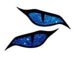 LARGE Pair Of  Evil Eyes Design & Blue Glitter Sparkle Effect Biker Helmet Car Sticker 140x60mm