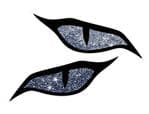 LARGE Pair Of  Evil Eyes Design & Grey Glitter Sparkle Effect Biker Helmet Car Sticker 140x60mm