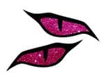 LARGE Pair Of  Evil Eyes Design & Pink Glitter Sparkle Effect Biker Helmet Car Sticker 140x60mm