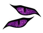 LARGE Pair Of  Evil Eyes Design & Purple Glitter Sparkle Effect Biker Helmet Car Sticker 140x60mm