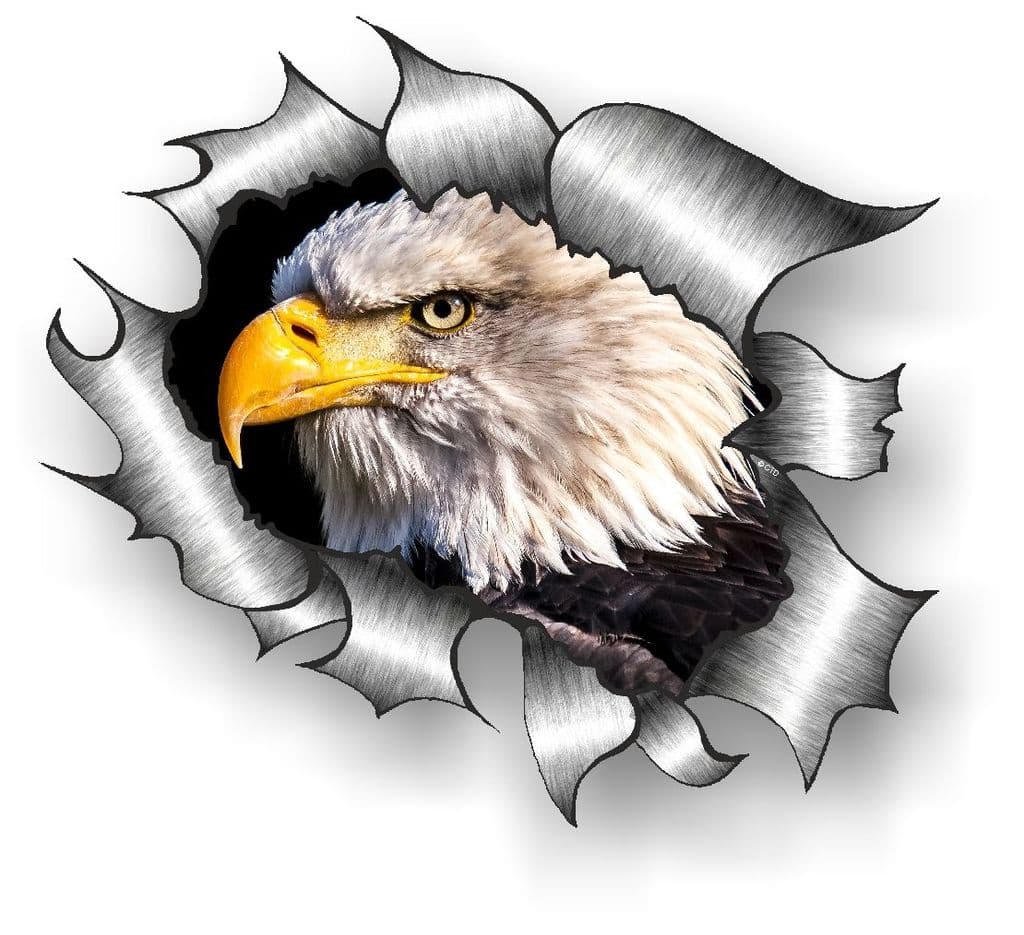 Large Ripped Torn Metal Design With American Bald Eagle Motif External Vinyl Car Sticker 205x160mm 8345