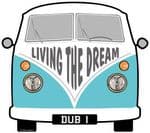 LIVING THE DREAM Slogan For Retro SPLIT SCREEN VW Camper Van Bus Design External Vinyl Car Sticker 90x80mm