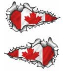 Long Pair Ripped Torn Metal Design With Canada Canadian Flag Motif External Vinyl Car Sticker 120x70mm each
