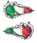 Long Pair Ripped Torn Metal Design With Italy Italian il Tricolore Flag Motif External Vinyl Car Sticker 120x70mm each