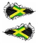 Long Pair Ripped Torn Metal Design With Jamaica Jamaican Flag Motif External Vinyl Car Sticker 120x70mm each