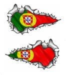 Long Pair Ripped Torn Metal Design With Portugal Portuguese Flag Motif External Vinyl Car Sticker 120x70mm each