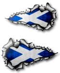 Long Pair Ripped Torn Metal Design With Scotland Scottish Saltire Flag Motif External Vinyl Car Sticker 120x70mm each