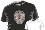 Mexican Day Of The Dead Sugar Skull Design With JDM Style Stickerbomb Icons Motif mens or ladyfit t-shirt