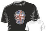Mexican Day Of The Dead Sugar Skull Design With Union Jack British Flag Motif mens or ladyfit t-shirt