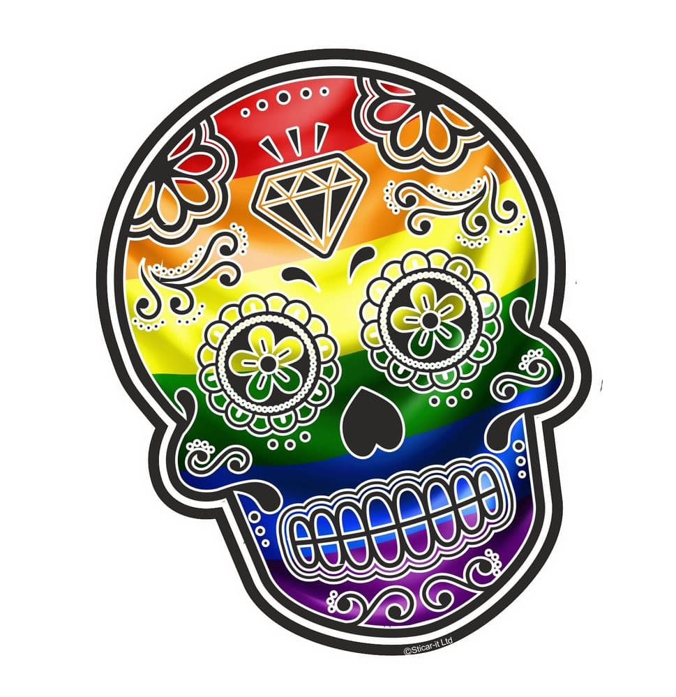 Mexican Day Of The Dead Sugar Skull With Lgbt Gay Pride Rainbow Flag Motif External Vinyl Car