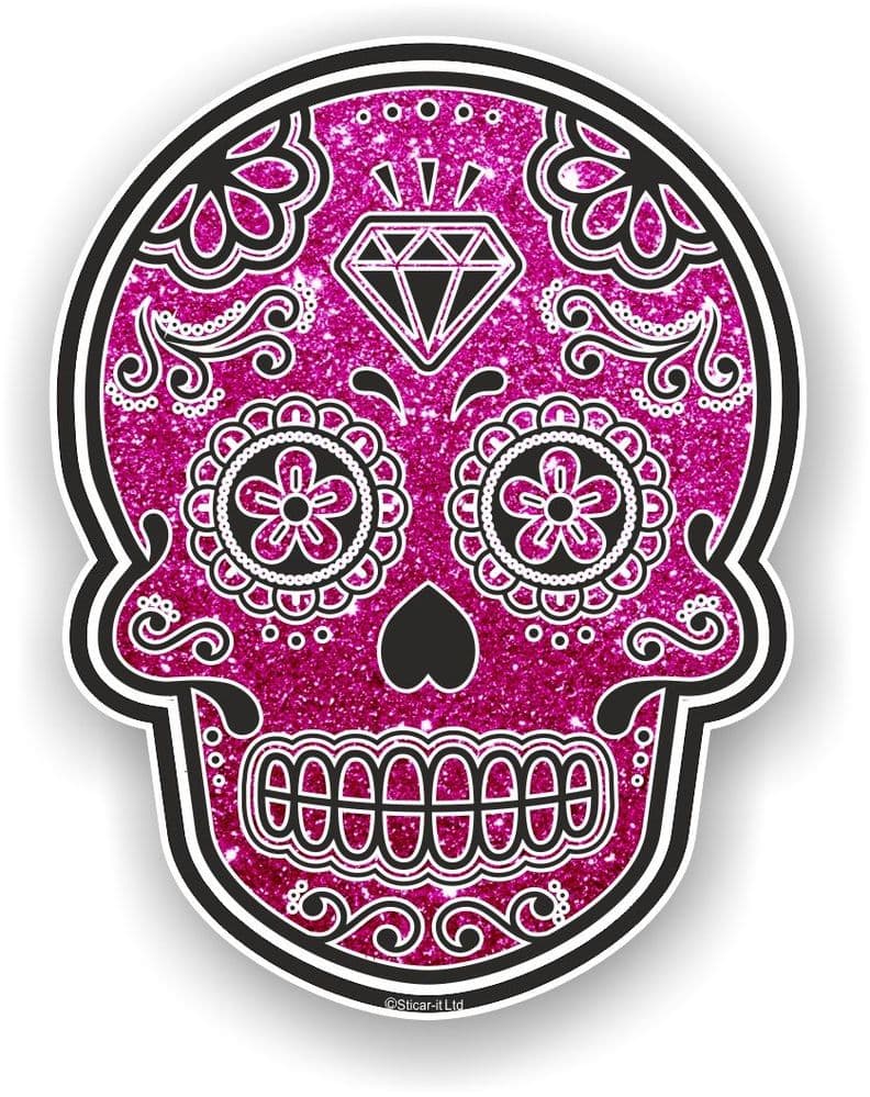 Mexican Day of The Dead Sugar Skull With Pink Glitter Sparkle Effect ...