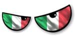 NEW Pair Of Cartoon Evil Eyes Design with Italian Flag For Motorbike Helmet Car Sticker 125x50mm