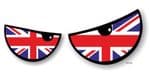 NEW Pair Of Cartoon Evil Eyes Design with UK British Flag For Motorbike Helmet Car Sticker 125x50mm