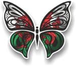 Ornate Butterfly Wings Design With Wales Welsh CYMRU Flag Motif Vinyl Car Sticker 100x85mm