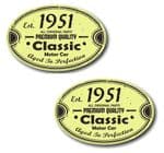 PAIR Distressed Aged Established 1951 Aged To Perfection Oval Design Vinyl Car Sticker 70x45mm Each