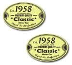 PAIR Distressed Aged Established 1958 Aged To Perfection Oval Design Vinyl Car Sticker 70x45mm Each